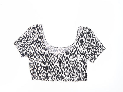 River Island Women's Black Animal Print Cropped T-Shirt Size 12
