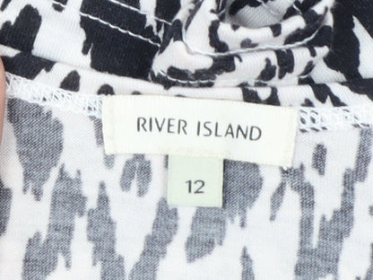 River Island Women's Black Animal Print Cropped T-Shirt Size 12