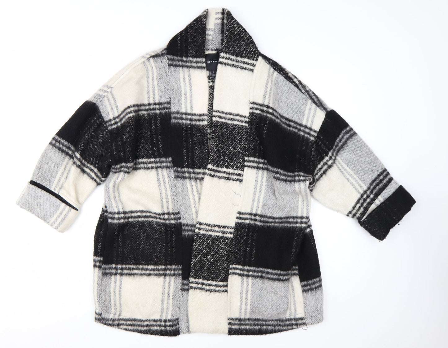 New Look Women’s Black Check Coatigan Size 12 Mid-Length Overcoat