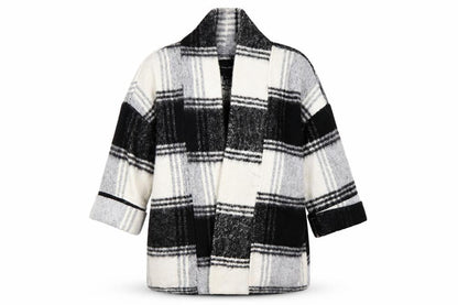 New Look Women’s Black Check Coatigan Size 12 Mid-Length Overcoat