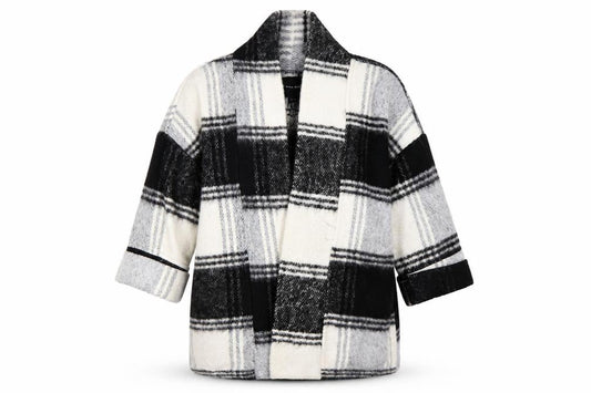 New Look Women’s Black Check Coatigan Size 12 Mid-Length Overcoat