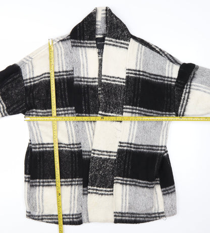 New Look Women’s Black Check Coatigan Size 12 Mid-Length Overcoat