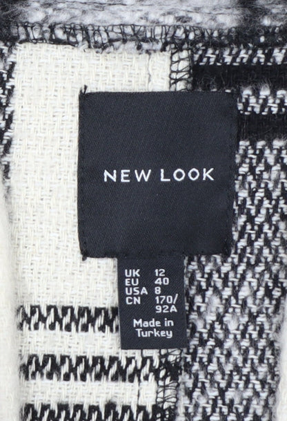 New Look Women’s Black Check Coatigan Size 12 Mid-Length Overcoat