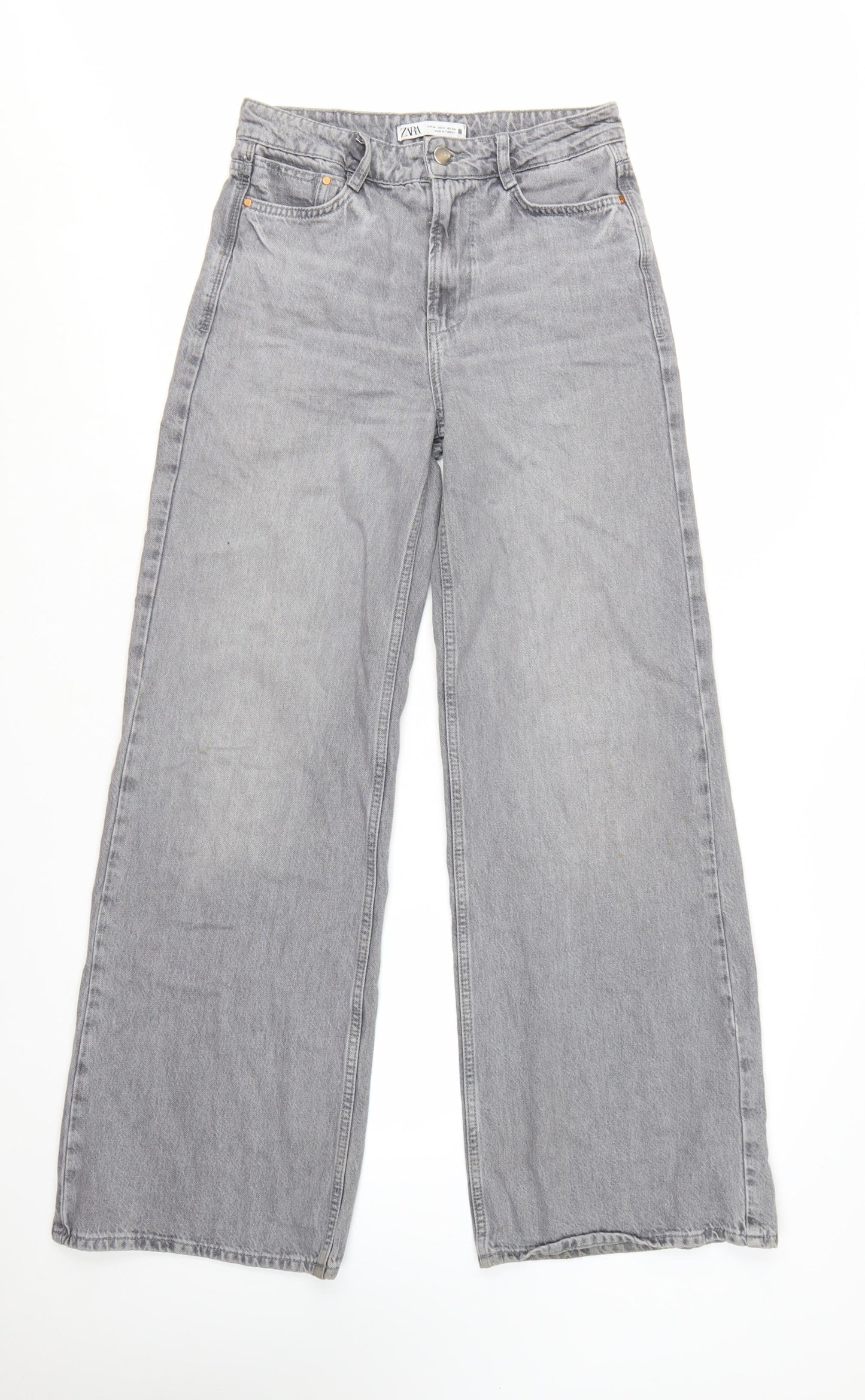 Zara Women Grey Wide-Leg High Rise Cotton Jeans Size 6