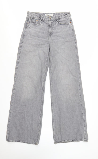 Zara Women Grey Wide-Leg High Rise Cotton Jeans Size 6
