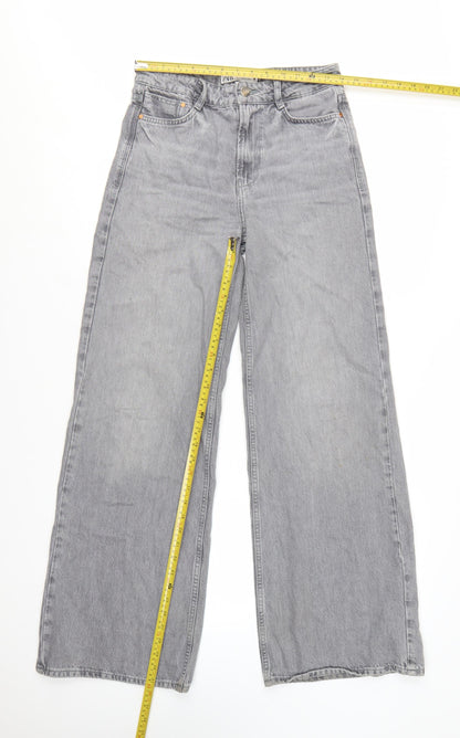 Zara Women Grey Wide-Leg High Rise Cotton Jeans Size 6