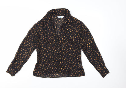 New Look Women Black Geometric Long Sleeve Collared Blouse Size 12