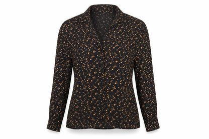 New Look Women Black Geometric Long Sleeve Collared Blouse Size 12