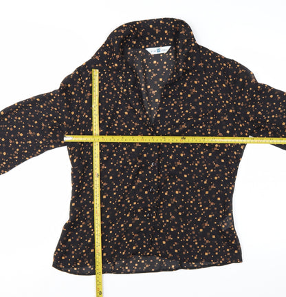 New Look Women Black Geometric Long Sleeve Collared Blouse Size 12