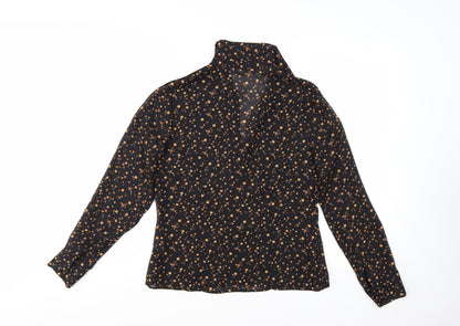 New Look Women Black Geometric Long Sleeve Collared Blouse Size 12