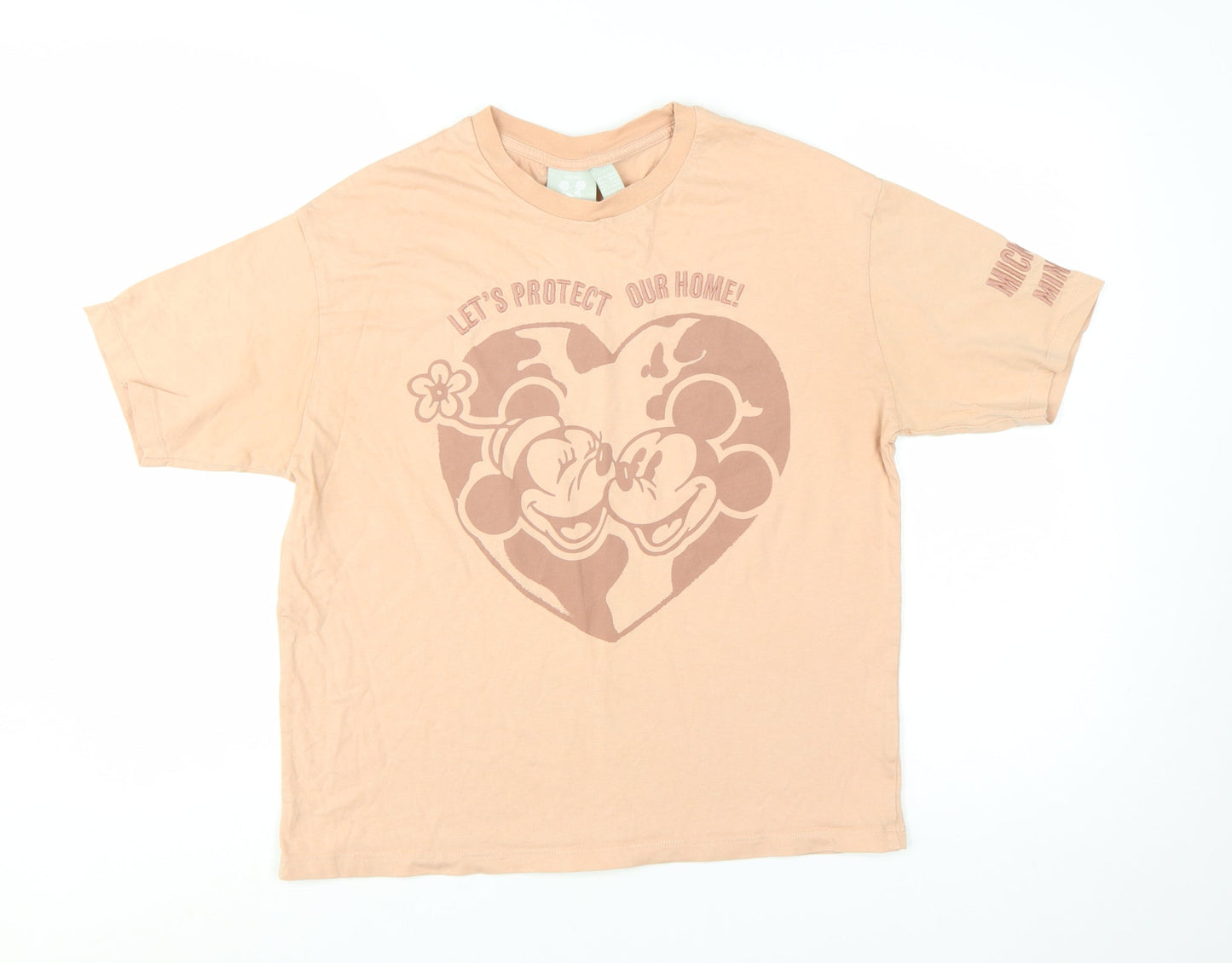Disney Women Beige Mickey & Minnie Organic Cotton T-Shirt Size S
