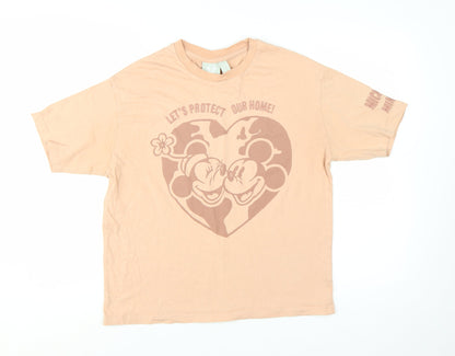 Disney Women Beige Mickey & Minnie Organic Cotton T-Shirt Size S