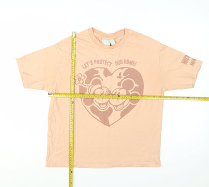 Disney Women Beige Mickey & Minnie Organic Cotton T-Shirt Size S