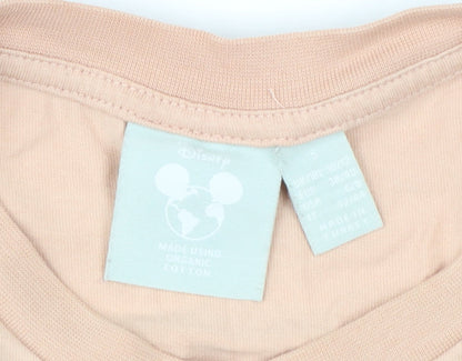Disney Women Beige Mickey & Minnie Organic Cotton T-Shirt Size S