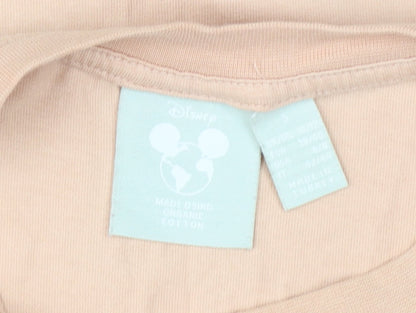 Disney Women Beige Mickey & Minnie Organic Cotton T-Shirt Size S