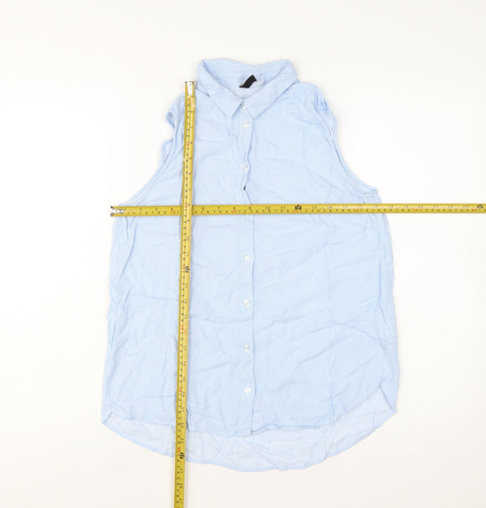 H&M Divided Women's Blue Sleeveless Button-Up Shirt Size 8