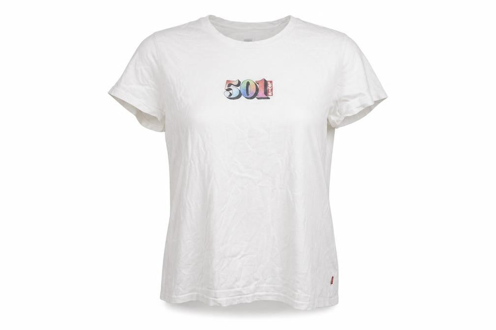 Levi's Women's White 501 Logo T-Shirt Size L Short Sleeve Cotton