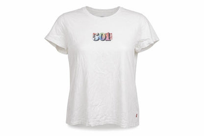 Levi's Women's White 501 Logo T-Shirt Size L Short Sleeve Cotton