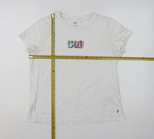 Levi's Women's White 501 Logo T-Shirt Size L Short Sleeve Cotton