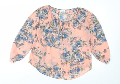 Wallis Petite Women's Pink Floral Chiffon Tunic Blouse Size M