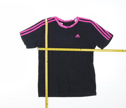 Adidas Girls Black Pink Trim Logo Short Sleeve T-Shirt 11-12 Years