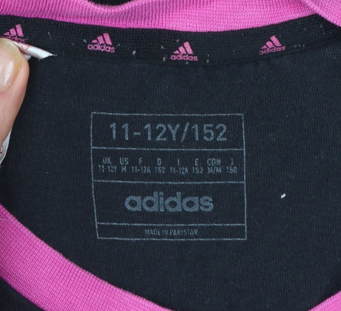 Adidas Girls Black Pink Trim Logo Short Sleeve T-Shirt 11-12 Years