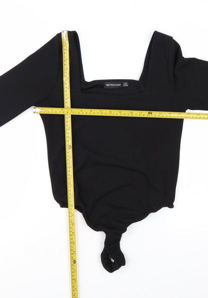 PrettyLittleThing Women's Black Long Sleeve Square Neck Bodysuit Size 10