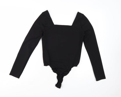 PrettyLittleThing Women's Black Long Sleeve Square Neck Bodysuit Size 10