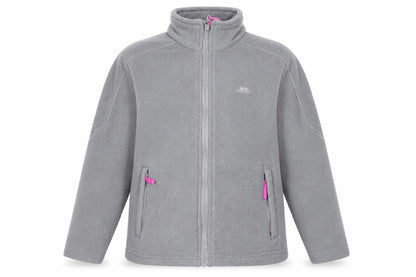 Front view of Trespass girls’ grey fleece full zip jacket 9-10 years lightweight outdoor