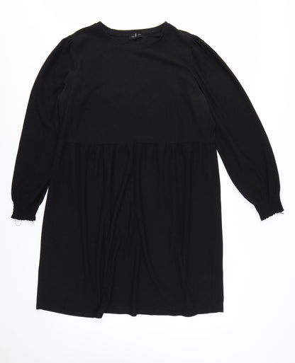 New Look Women’s Black Size 16 Smocked Round Neck Long Sleeve Dress