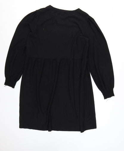 New Look Women’s Black Size 16 Smocked Round Neck Long Sleeve Dress