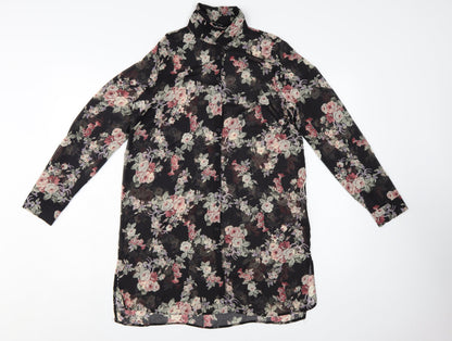 New Look Womens Black Floral Long Sleeve Tunic Blouse Size 10