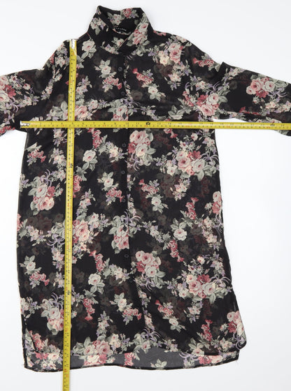 New Look Womens Black Floral Long Sleeve Tunic Blouse Size 10