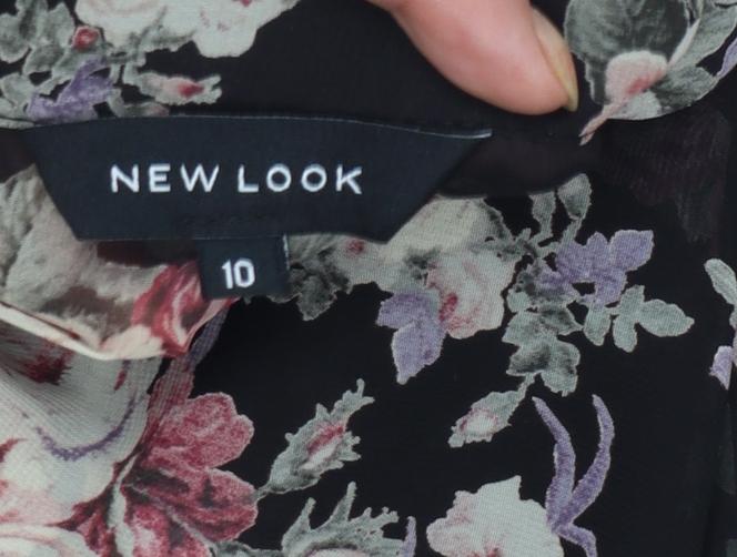 New Look Womens Black Floral Long Sleeve Tunic Blouse Size 10