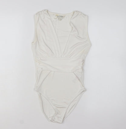 Miss Selfridge Women Ivory Sleeveless Bodysuit UK 8 Polyester Blend