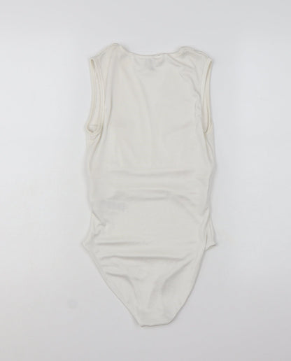 Miss Selfridge Women Ivory Sleeveless Bodysuit UK 8 Polyester Blend