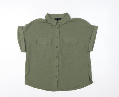 New Look Women's Green Button-Up Short Sleeve Collared Shirt Size 8