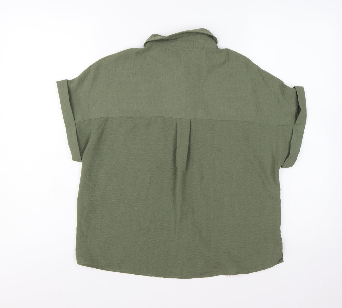 New Look Women's Green Button-Up Short Sleeve Collared Shirt Size 8
