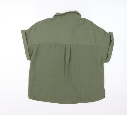 New Look Women's Green Button-Up Short Sleeve Collared Shirt Size 8