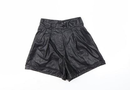PrettyLittleThing Women's Black Faux Leather Paperbag Shorts UK 4