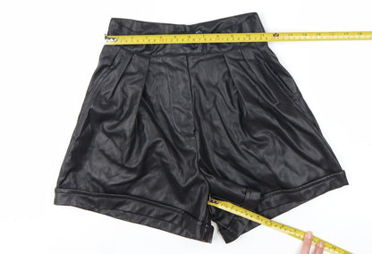 PrettyLittleThing Women's Black Faux Leather Paperbag Shorts UK 4
