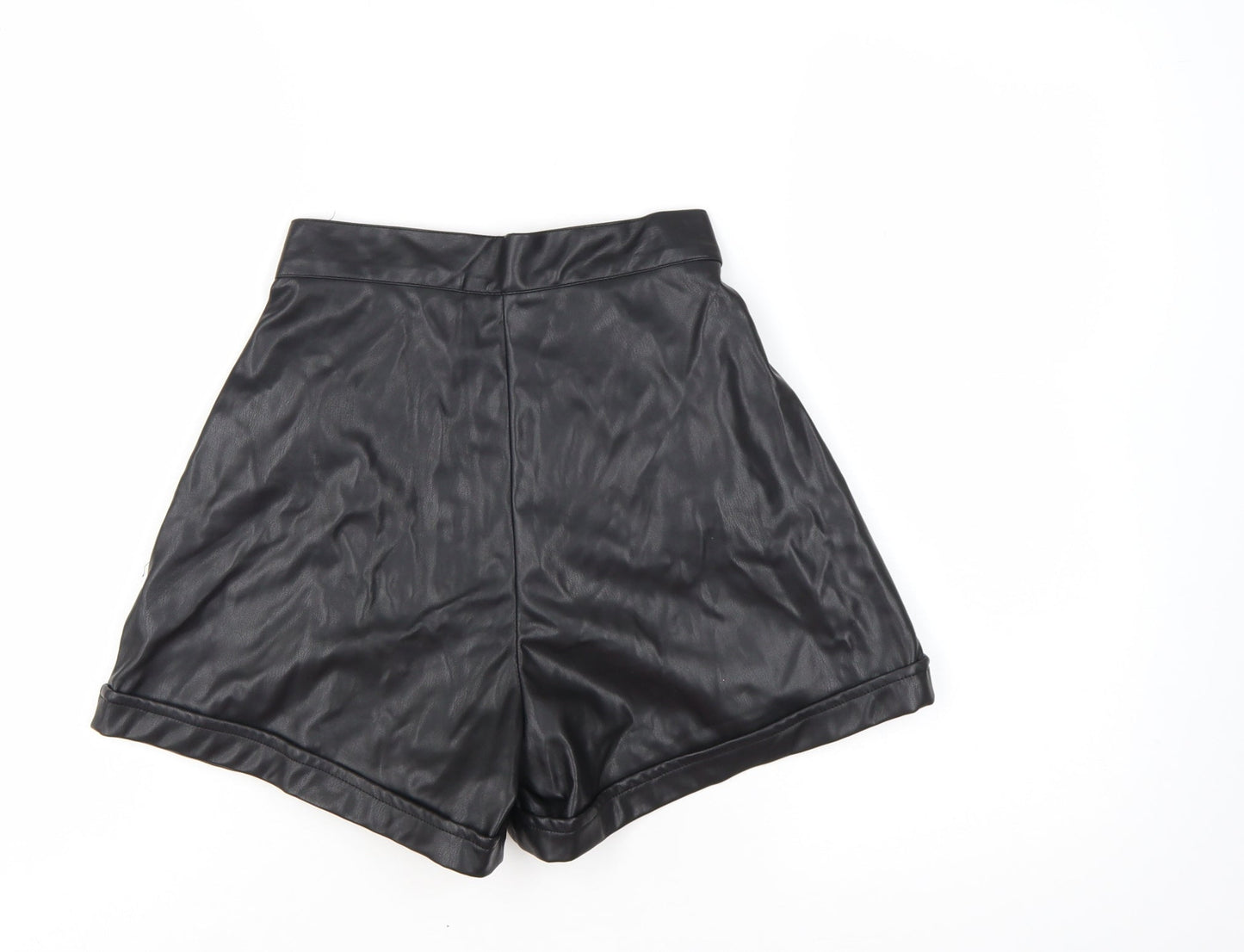 PrettyLittleThing Women's Black Faux Leather Paperbag Shorts UK 4