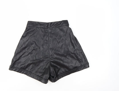 PrettyLittleThing Women's Black Faux Leather Paperbag Shorts UK 4