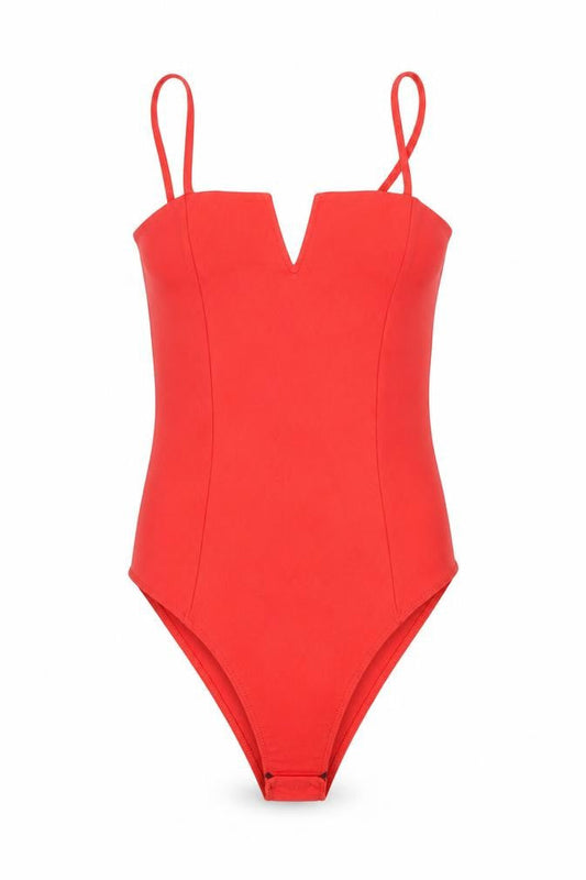 New Look Women's Red Bodysuit Jumpsuit Size 6 Sleeveless V-Neck