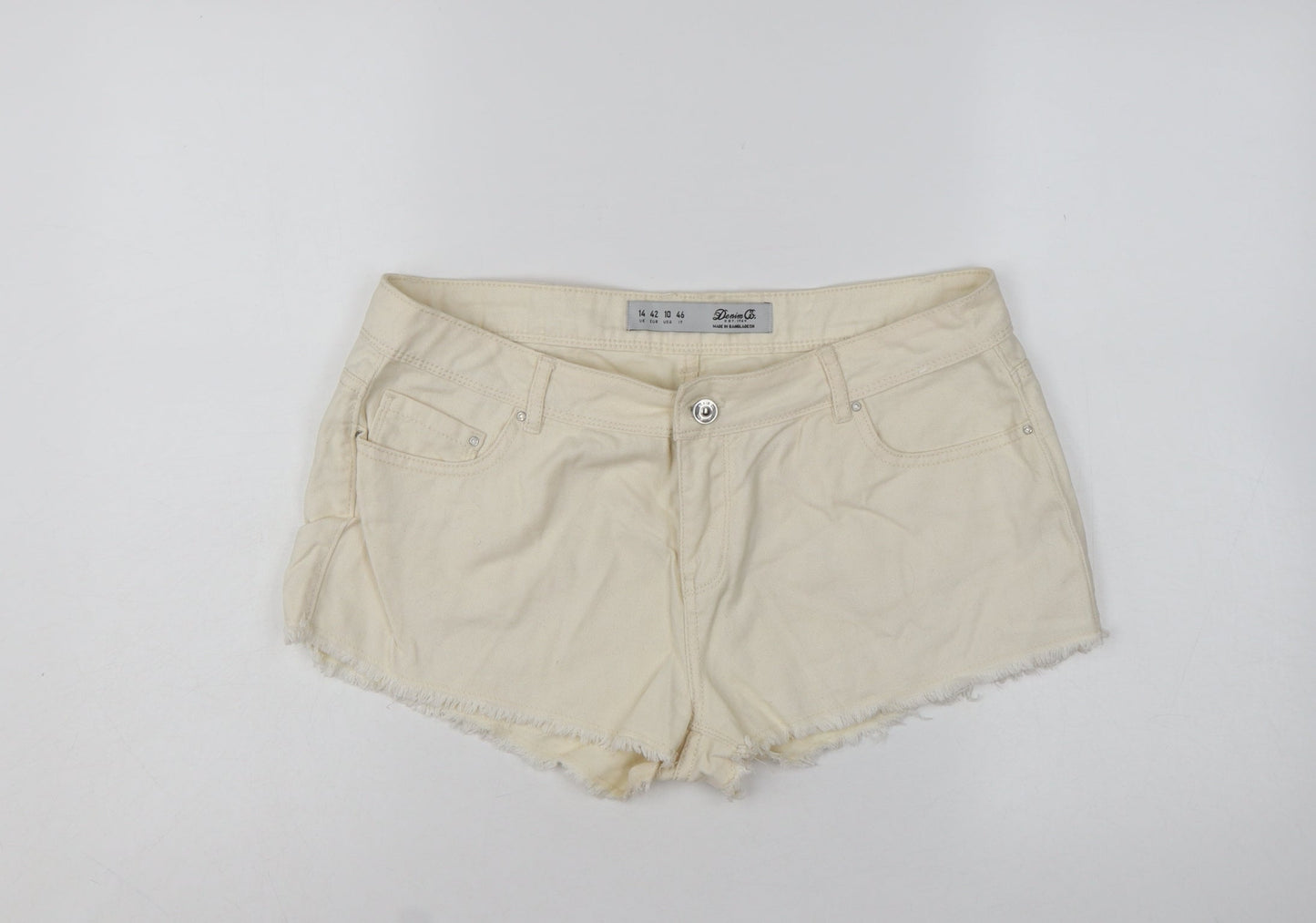 Denim Co Women Beige Cotton Cut-Off Shorts Size 14