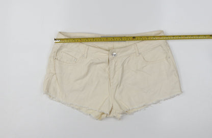 Denim Co Women Beige Cotton Cut-Off Shorts Size 14