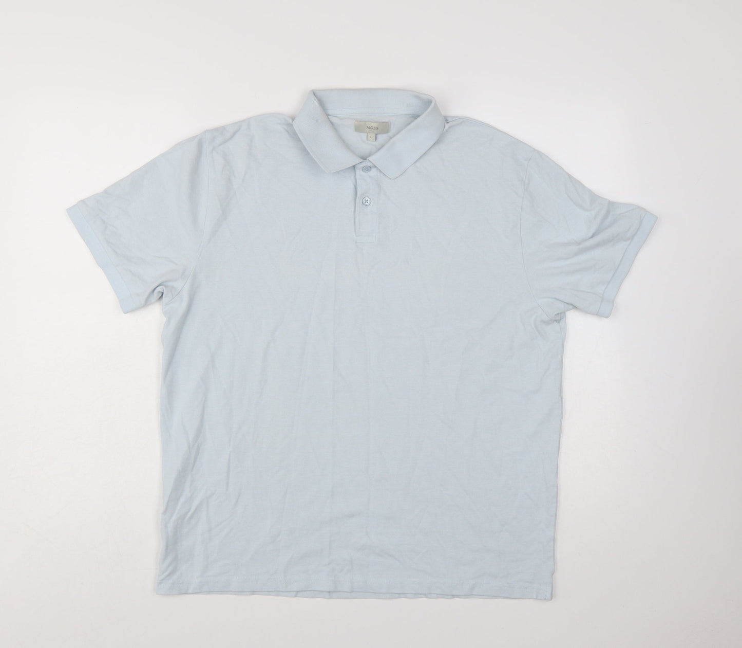 Moss Men's Light Blue Cotton Elastane Polo Shirt Size L