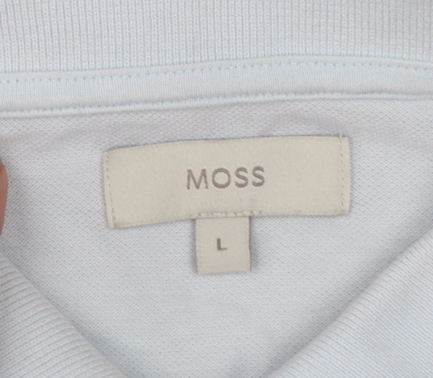 Moss Men's Light Blue Cotton Elastane Polo Shirt Size L