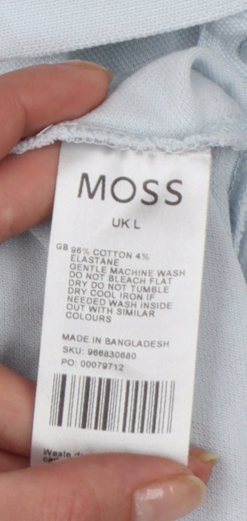 Moss Men's Light Blue Cotton Elastane Polo Shirt Size L