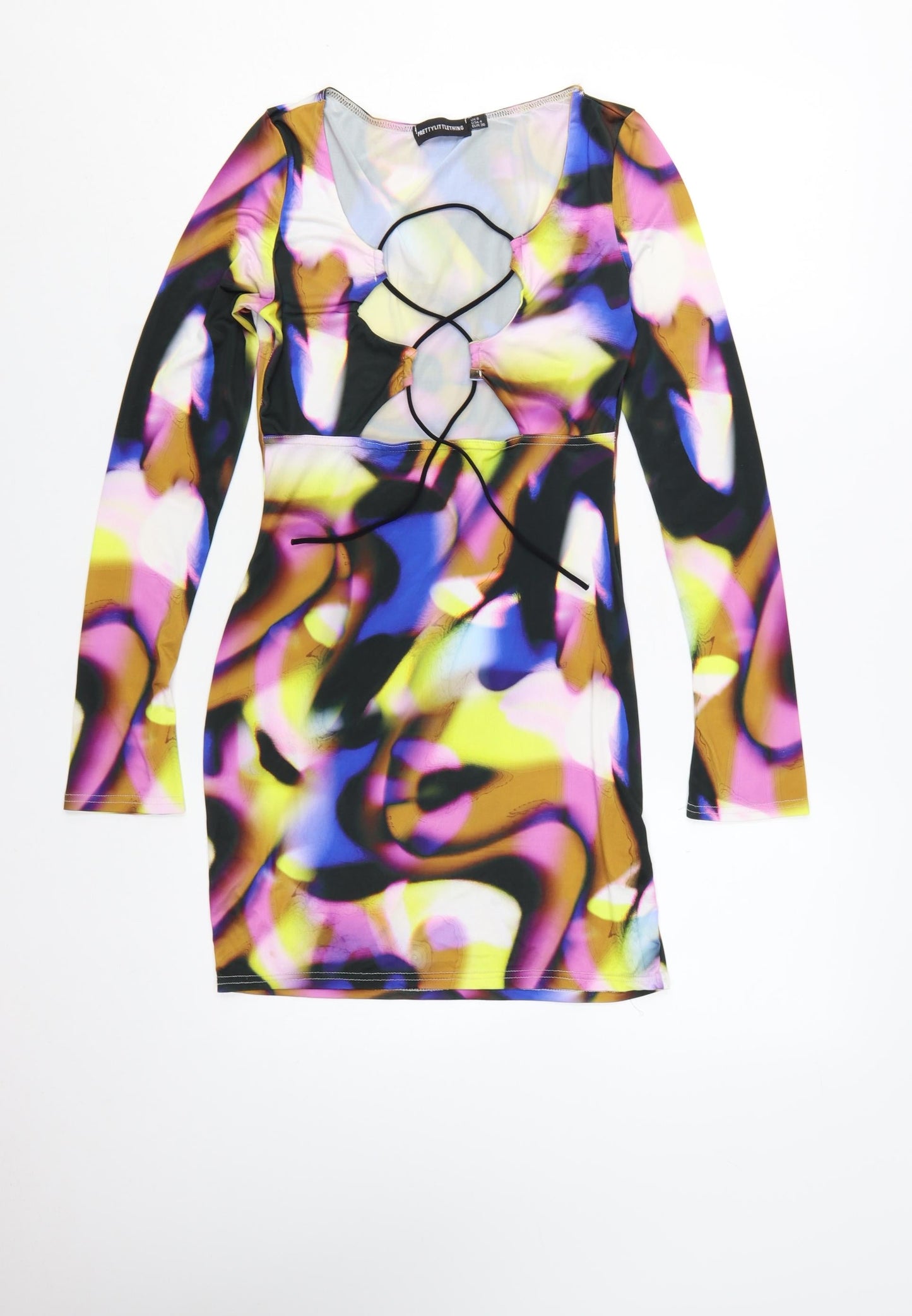 PrettyLittleThing Womens Multicoloured Size 8 Bodycon Cut Out Mini Dress